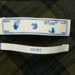 Pre Owned قميص أوف وايت قطني بطبعة كاروهات أخضر/أزرق وأكمام طويلة مقاس متوسط (ميديام)