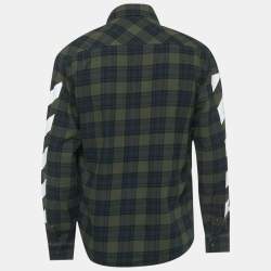 Pre Owned قميص أوف وايت قطني بطبعة كاروهات أخضر/أزرق وأكمام طويلة مقاس متوسط (ميديام)