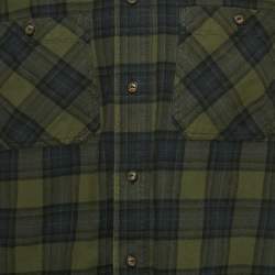 Pre Owned قميص أوف وايت قطني بطبعة كاروهات أخضر/أزرق وأكمام طويلة مقاس متوسط (ميديام)