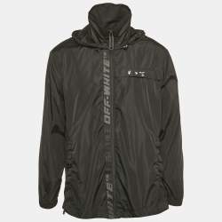 Pre Owned Off-White Black Logo Print Synthetic Hooded Windbreaker Jacket S