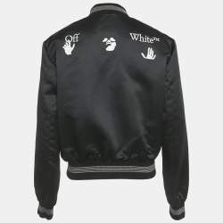 Pre Owned Off-White Black Logo Print Synthetic Bomber Jacket L
