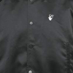 Pre Owned Off-White Black Logo Print Synthetic Bomber Jacket L