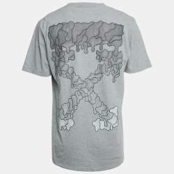 Pre Owned Off-White Grey Printed Cotton Slim T-Shirt L