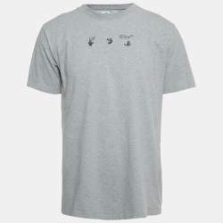 Pre Owned Off-White Grey Printed Cotton Slim T-Shirt L