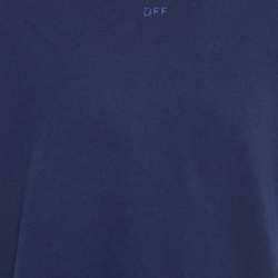 Pre Owned Off-White Navy Blue Logo Print Cotton T-Shirt L