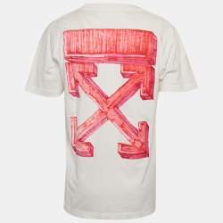 مملوكة مسبقًا Off-White White Marker Logo Printed Cotton Knit T-Shirt L
