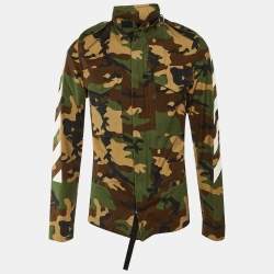 Pre Owned Off-White Green Camo Print Cotton Hooded Field Jacket XXS