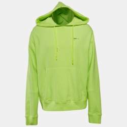 Pre Owned Off-White Neon Green Tape Embroidered Cotton Hoodie XL