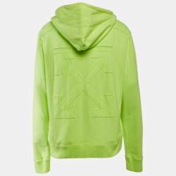 Pre Owned Off-White Neon Green Tape Embroidered Cotton Hoodie XL