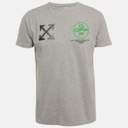 Pre Owned Off-White Grey Print Cotton Half Sleeve T-Shirt S