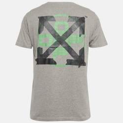 Pre Owned تـي شـيـرت أوف وايـت رمادي مـطـبـوع نـصـف كـم قـطـنـي مـقـاس صـغـيـر