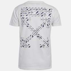 مملوكة مسبقًا تي شيرت أوف وايت أبيض قطن مطبوع نصف كم مقاس صغير - سمول