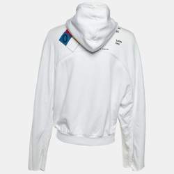 مملوكة مسبقًا هودي أوف وايت أبيض بقطعة قطن بطبعة سرنجة مع سحاب خلفي مقاس متوسط - ميديم