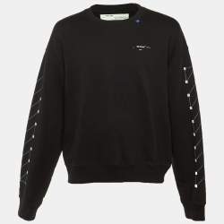 Pre Owned Off-White Black Diag Backbone Cotton Crew Neck Sweatshirt L