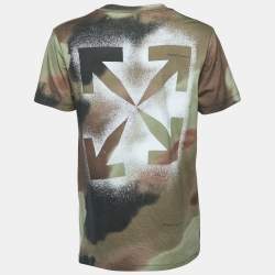 Pre Owned Off-White Green Camouflage Print Cotton Crewneck Barrel Workers T-Shirt M