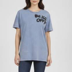 مملوكة مسبقًا Off-White Blue Graffiti Print Cotton Crewneck T-Shirt L