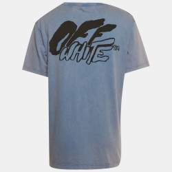 مملوكة مسبقًا Off-White Blue Graffiti Print Cotton Crewneck T-Shirt L