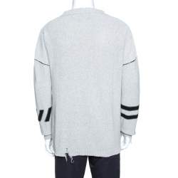 Pre Owned Off White Grey Logo Embroidered Knit Distressed Jumper S