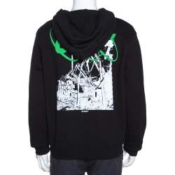 Pre Owned Off White Black Knit Ruined Factory Print Hoodie L