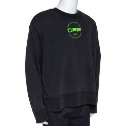 Pre Owned Off-White Dark Grey Hand Logo Print Cotton Sweatshirt M