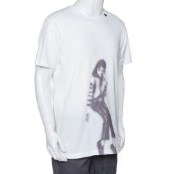 Pre Owned Off White White Cotton MJ Illusionist Print Crew Neck T Shirt L 