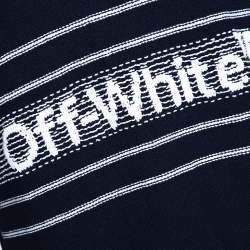 Pre Owned Off White Navy Blue Logo Intarsia Knit Distressed Jumper S