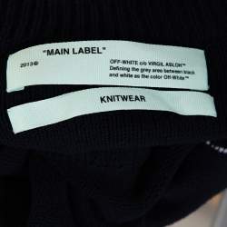 Pre Owned Off White Navy Blue Logo Intarsia Knit Distressed Jumper S