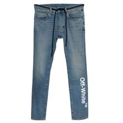 Pre Owned Off-White Blue Denim Drawstring Waist Detail Skinny Jeans XS