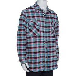 Off-White Grey Check Cotton Flannel Long Sleeve Shirt L