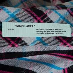 Off-White Grey Check Cotton Flannel Long Sleeve Shirt L