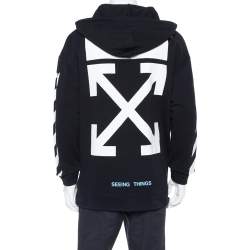Off-White Black Diagonals Print Cotton 'Seeing Things' Oversized Hoodie XS