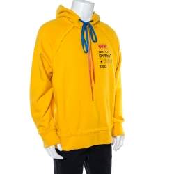 Pre Owned Off-White Yellow Industrial Y013 Print Cotton Hoodie XS