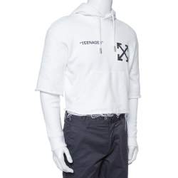 Pre Owned Off-White White Cotton Flamed Bart Double Sleeve Detail Hoodie XS