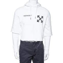 Pre Owned Off-White White Cotton Flamed Bart Double Sleeve Detail Hoodie XS