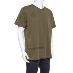 Pre Owned Off White Green Printed Cotton Oversized T Shirt XS