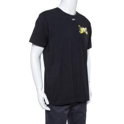 Pre Owned Off White Black Logo Caution Tape Printed Cotton T Shirt L