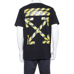 Pre Owned Off White Black Logo Caution Tape Printed Cotton T Shirt L