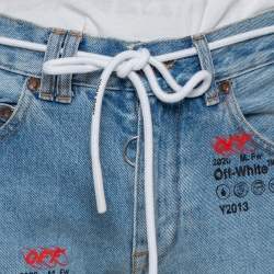 مملوكة مسبقًا Off White Blue Denim Logo Printed Drawstring Detail Cargo Jeans M
