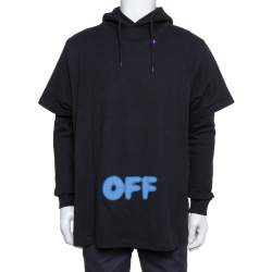 Pre Owned Off-White Black Blurred Off Print Cotton T-Shirt Detail Hoodie S