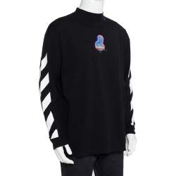 Pre Owned Off-White Black Cotton Diag Thermo Crewneck Sweatshirt S