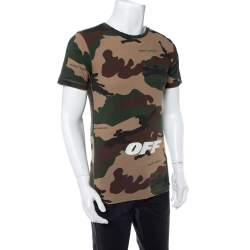Pre Owned Off-White Camouflage Printed Cotton Logo Embroidered Crewneck T-Shirt XS