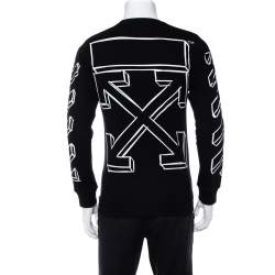 Pre Owned Off-White Black Printed Cotton Long Sleeve Crewneck T-Shirt S