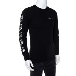 Pre Owned Off-White Black Printed Cotton Long Sleeve Crewneck T-Shirt S