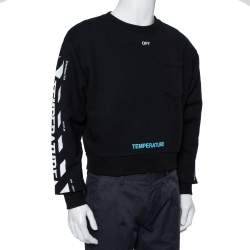 Pre Owned Off-White Black Cotton Temperature Logo Printed Oversized Crewneck Sweatshirt S