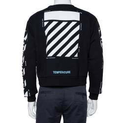 Pre Owned Off-White Black Cotton Temperature Logo Printed Oversized Crewneck Sweatshirt S