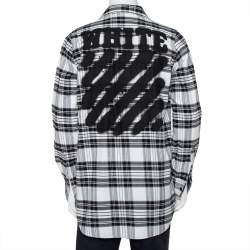 Pre Owned Off-White Monochrome Plaided Cotton Painted Detail Oversized Shirt S