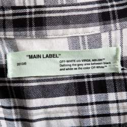 Pre Owned Off-White Monochrome Plaided Cotton Painted Detail Oversized Shirt S