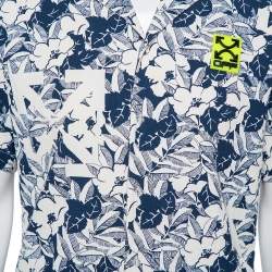 Off White Navy Blue & White Textured Cotton Button Front Holiday Shirt M