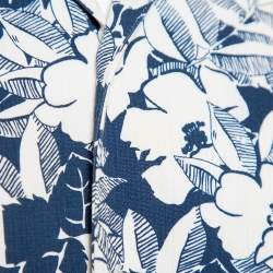 Off White Navy Blue & White Textured Cotton Button Front Holiday Shirt M