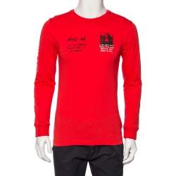 Off-White Red Cotton Monalisa Printed Long Sleeve T-Shirt S